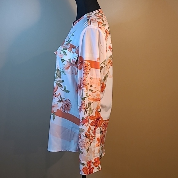 CALVIN KLEIN Botanical Roll-Sleeve Utility Blouse, Size Small - Picture 6 of 14